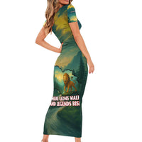 Georgia Family Matching Short Sleeve Bodycon Dress and Hawaiian Shirt with Green Mountain Landscape with Map Outline Lion and Legends Rise Quote Design - Wonder Print Shop