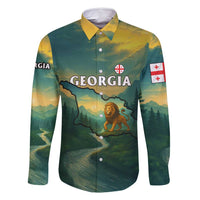 Georgia Family Matching Summer Maxi Dress and Hawaiian Shirt with Green Mountain Landscape with Map Outline Lion and Legends Rise Quote Design - Wonder Print Shop