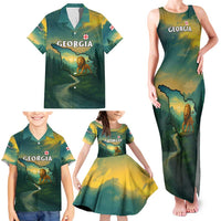 Georgia Family Matching Tank Maxi Dress and Hawaiian Shirt with Green Mountain Landscape with Map Outline Lion and Legends Rise Quote Design - Wonder Print Shop
