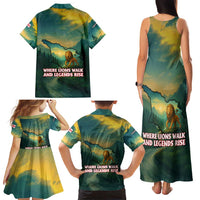Georgia Family Matching Tank Maxi Dress and Hawaiian Shirt with Green Mountain Landscape with Map Outline Lion and Legends Rise Quote Design - Wonder Print Shop
