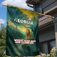 Georgia Garden Flag with Green Mountain Landscape with Map Outline Lion and Legends Rise Quote Design - Wonder Print Shop