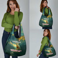 Georgia Grocery Bag with Green Mountain Landscape with Map Outline Lion and Legends Rise Quote Design - Wonder Print Shop