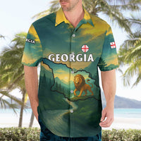 Georgia Hawaiian Shirt with Green Mountain Landscape with Map Outline Lion and Legends Rise Quote Design - Wonder Print Shop