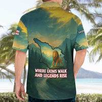 Georgia Hawaiian Shirt with Green Mountain Landscape with Map Outline Lion and Legends Rise Quote Design - Wonder Print Shop
