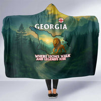 Georgia Hooded Blanket with Green Mountain Landscape with Map Outline Lion and Legends Rise Quote Design - Wonder Print Shop