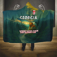 Georgia Hooded Blanket with Green Mountain Landscape with Map Outline Lion and Legends Rise Quote Design - Wonder Print Shop