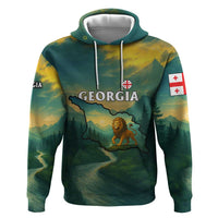 Georgia Hoodie with Green Mountain Landscape with Map Outline Lion and Legends Rise Quote Design - Wonder Print Shop
