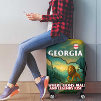 Georgia Luggage Cover with Green Mountain Landscape with Map Outline Lion and Legends Rise Quote Design - Wonder Print Shop