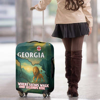 Georgia Luggage Cover with Green Mountain Landscape with Map Outline Lion and Legends Rise Quote Design - Wonder Print Shop