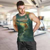 Georgia Men Tank Top with Green Mountain Landscape with Map Outline Lion and Legends Rise Quote Design - Wonder Print Shop