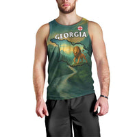 Georgia Men Tank Top with Green Mountain Landscape with Map Outline Lion and Legends Rise Quote Design - Wonder Print Shop
