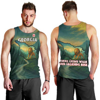 Georgia Men Tank Top with Green Mountain Landscape with Map Outline Lion and Legends Rise Quote Design - Wonder Print Shop