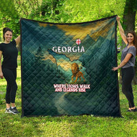 Georgia Quilt with Green Mountain Landscape with Map Outline Lion and Legends Rise Quote Design - Wonder Print Shop
