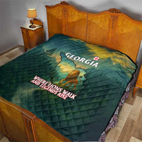 Georgia Quilt with Green Mountain Landscape with Map Outline Lion and Legends Rise Quote Design - Wonder Print Shop