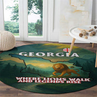 Georgia Round Carpet with Green Mountain Landscape with Map Outline Lion and Legends Rise Quote Design - Wonder Print Shop