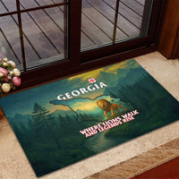 Georgia Rubber Doormat with Green Mountain Landscape with Map Outline Lion and Legends Rise Quote Design - Wonder Print Shop