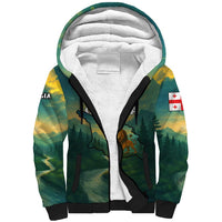 Georgia Sherpa Hoodie with Green Mountain Landscape with Map Outline Lion and Legends Rise Quote Design - Wonder Print Shop