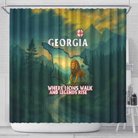 Georgia Shower Curtain with Green Mountain Landscape with Map Outline Lion and Legends Rise Quote Design - Wonder Print Shop