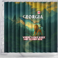 Georgia Shower Curtain with Green Mountain Landscape with Map Outline Lion and Legends Rise Quote Design - Wonder Print Shop