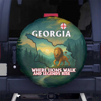 Georgia Spare Tire Cover with Green Mountain Landscape with Map Outline Lion and Legends Rise Quote Design - Wonder Print Shop