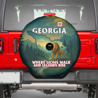 Georgia Spare Tire Cover with Green Mountain Landscape with Map Outline Lion and Legends Rise Quote Design - Wonder Print Shop