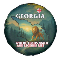 Georgia Spare Tire Cover with Green Mountain Landscape with Map Outline Lion and Legends Rise Quote Design - Wonder Print Shop