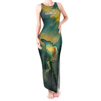 Georgia Tank Maxi Dress with Green Mountain Landscape with Map Outline Lion and Legends Rise Quote Design - Wonder Print Shop