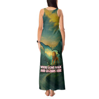 Georgia Tank Maxi Dress with Green Mountain Landscape with Map Outline Lion and Legends Rise Quote Design - Wonder Print Shop
