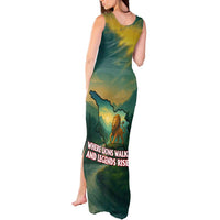 Georgia Tank Maxi Dress with Green Mountain Landscape with Map Outline Lion and Legends Rise Quote Design - Wonder Print Shop