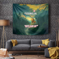 Georgia Tapestry with Green Mountain Landscape with Map Outline Lion and Legends Rise Quote Design - Wonder Print Shop