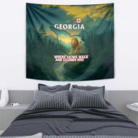 Georgia Tapestry with Green Mountain Landscape with Map Outline Lion and Legends Rise Quote Design - Wonder Print Shop