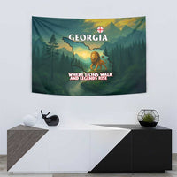 Georgia Tapestry with Green Mountain Landscape with Map Outline Lion and Legends Rise Quote Design - Wonder Print Shop