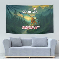 Georgia Tapestry with Green Mountain Landscape with Map Outline Lion and Legends Rise Quote Design - Wonder Print Shop