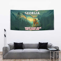 Georgia Tapestry with Green Mountain Landscape with Map Outline Lion and Legends Rise Quote Design - Wonder Print Shop