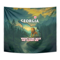 Georgia Tapestry with Green Mountain Landscape with Map Outline Lion and Legends Rise Quote Design - Wonder Print Shop