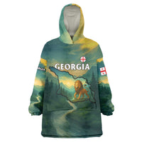 Georgia Wearable Blanket Hoodie with Green Mountain Landscape with Map Outline Lion and Legends Rise Quote Design - Wonder Print Shop