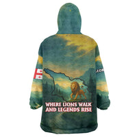 Georgia Wearable Blanket Hoodie with Green Mountain Landscape with Map Outline Lion and Legends Rise Quote Design - Wonder Print Shop