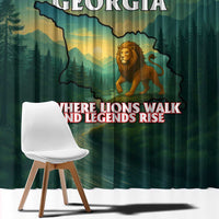 Georgia Window Curtain with Green Mountain Landscape with Map Outline Lion and Legends Rise Quote Design - Wonder Print Shop