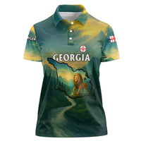 Georgia Women Polo Shirt with Green Mountain Landscape with Map Outline Lion and Legends Rise Quote Design - Wonder Print Shop