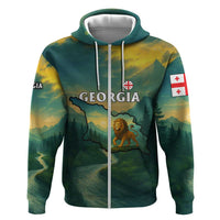 Georgia Zip Hoodie with Green Mountain Landscape with Map Outline Lion and Legends Rise Quote Design - Wonder Print Shop