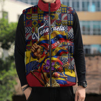 Venezuela Flag Day Patriotism Sleeveless Puffer Jacket Heritage Flag Jaguar Traditional Instruments