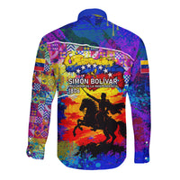 Simon Bolivar Venezuela Flag Day Long Sleeve Button Shirt Patriotism Precursor De La Independencia Vibrant Flag