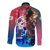 South Korea Flag Day Long Sleeve Button Shirt National Pride - Traditional Warrior - Modern History
