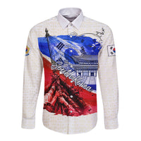 South Korea Flag Day Long Sleeve Button Shirt Patriotic Cultural Landmarks Map