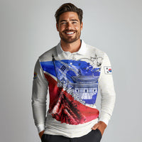 South Korea Flag Day Long Sleeve Polo Shirt Patriotic Cultural Landmarks Map