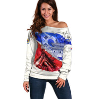 South Korea Flag Day Off Shoulder Sweater Patriotic Cultural Landmarks Map