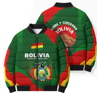 Bolivia Independence Day Bomber Puffer Jacket Coat Of Arms Libre Y Soberana Heritage Art Broken Chains