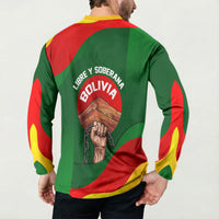 Bolivia Independence Day Button Sweatshirt Coat Of Arms Libre Y Soberana Heritage Art Broken Chains
