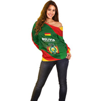 Bolivia Independence Day Off Shoulder Sweater Coat Of Arms Libre Y Soberana Heritage Art Broken Chains