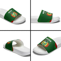 Bolivia Independence Day Slide Sandals Coat Of Arms Libre Y Soberana Heritage Art Broken Chains